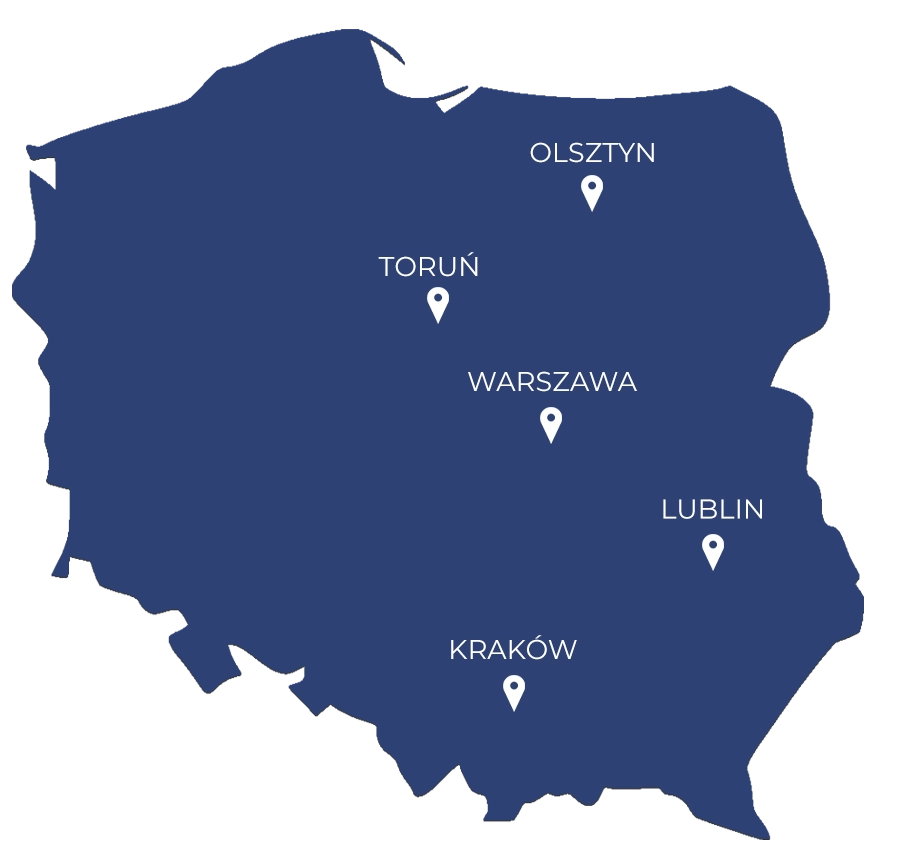 mapa z miastami, gdzie swoje kolegia ma SGMK