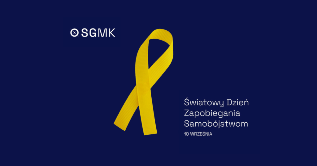 Logo SGMK obok żółtej wstążki, symbolu Światowego Dnia Zapobiegania Samobójstwom, obchodzonego 10 września.
