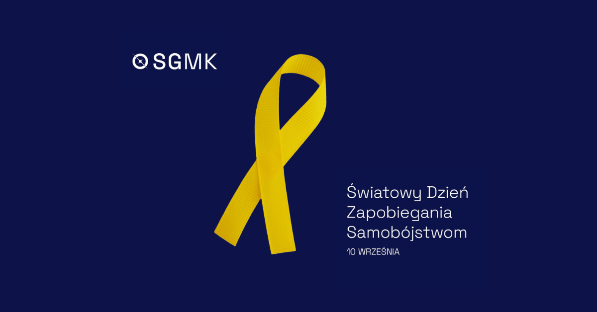 Logo SGMK obok żółtej wstążki, symbolu Światowego Dnia Zapobiegania Samobójstwom, obchodzonego 10 września.