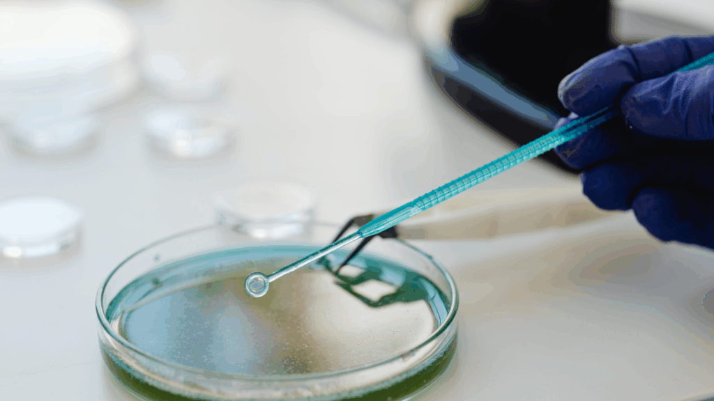 umieszczanie kropli pipetą na szkle laboratoryjnym