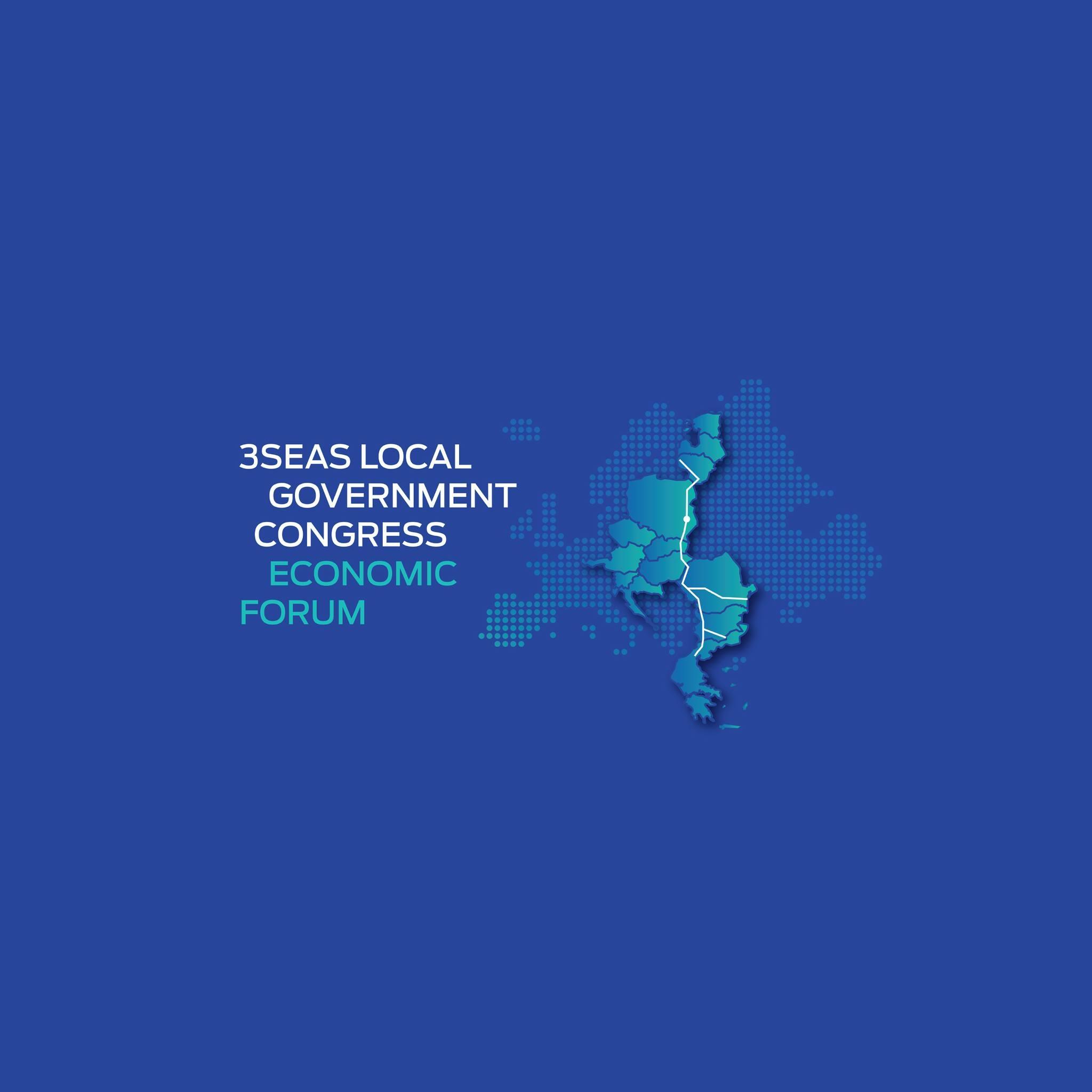 Logo 3Seas Local Government Congress Economic Forum z mapą państw regionu Trójmorza.
