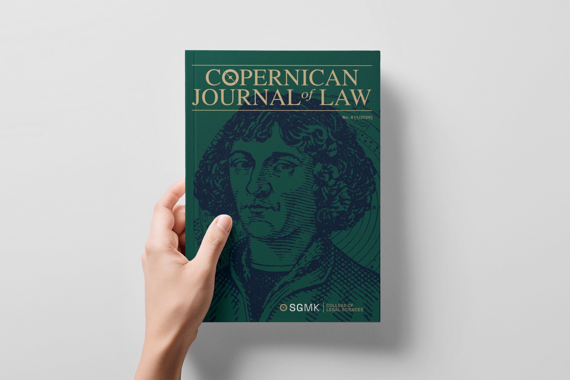 Okładka Copernican Journal of Law z portretem Kopernika, wydana przez SGMK College of Legal Sciences.